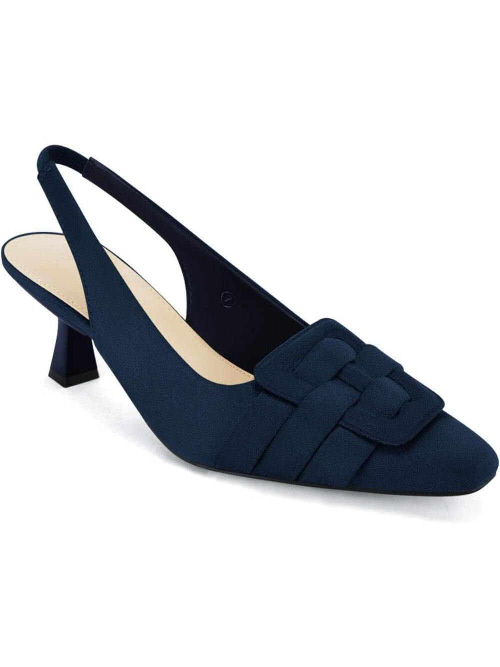 Women's Navy Blue Slingback Kitten Heels Low Slingback Pump Pointed Closed Toe